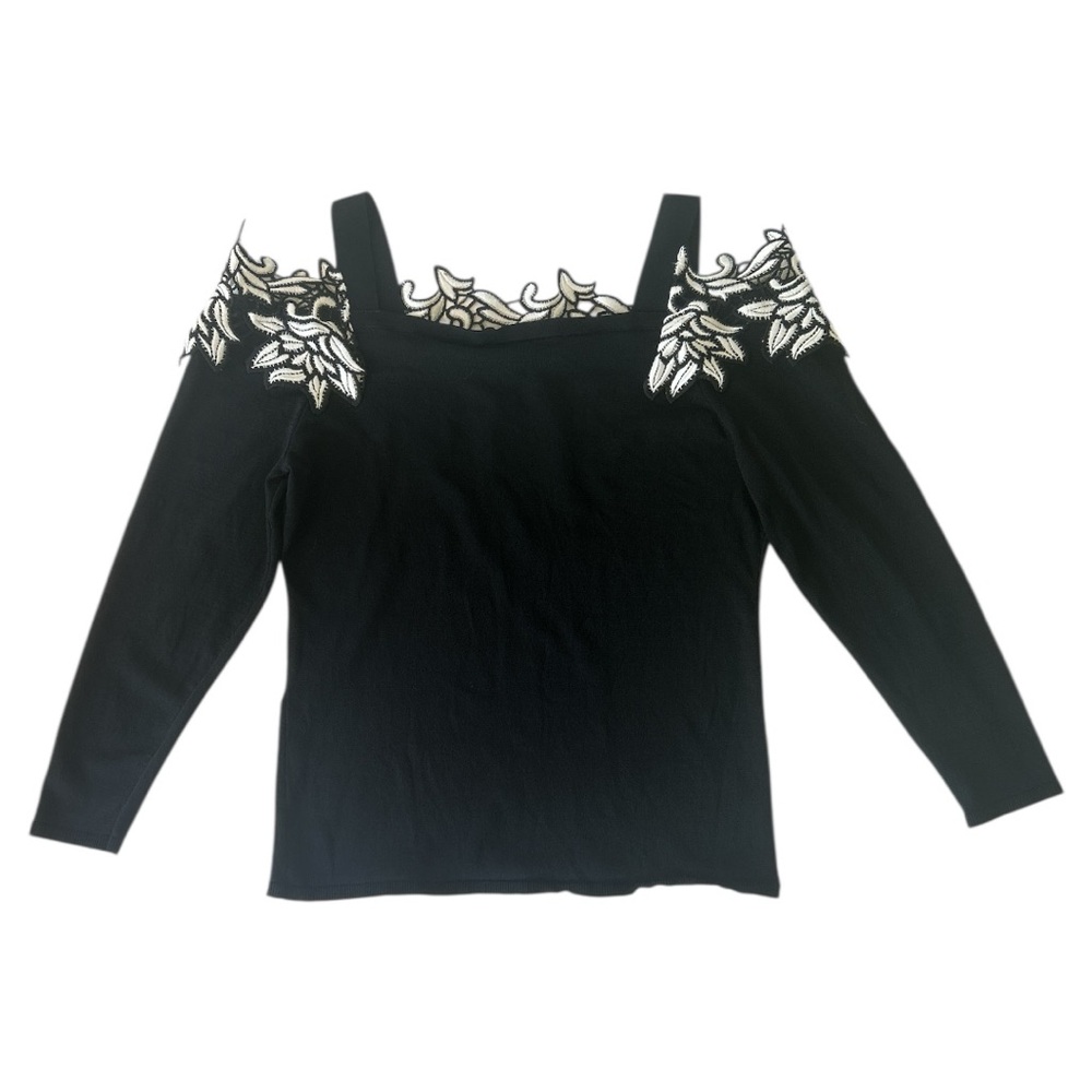 INC International Concepts Black Blouse with White Floral Design - Picture 2 of 2